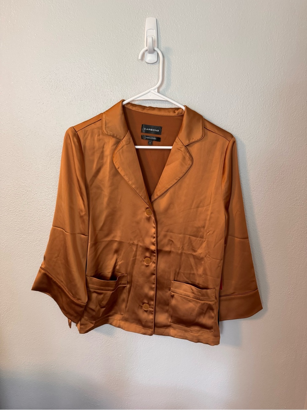 Carbon38 Satin Button-Front Blazer in Burnt Orange